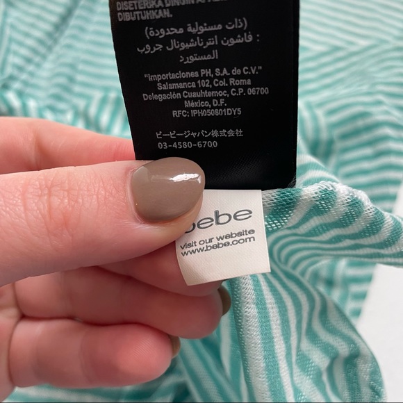 BeBe Green and White Striped Strapless Shirt - Picture 3 of 10